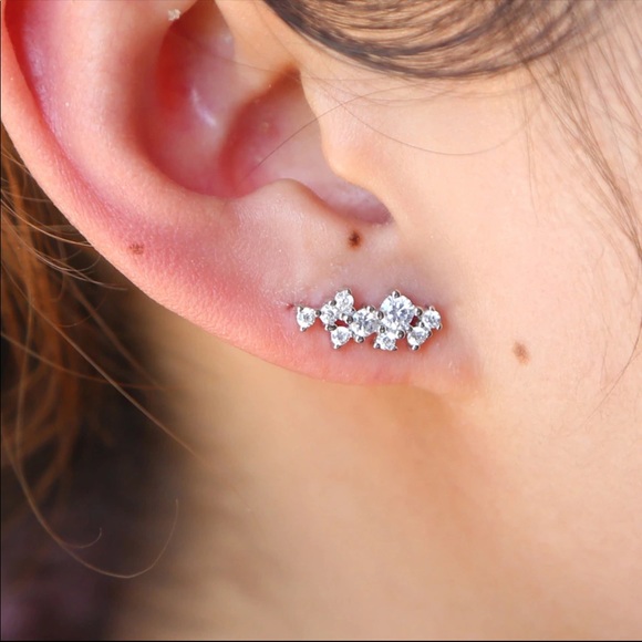 925 rhinestone cz Ear climber cluster earrings - Picture 5 of 5